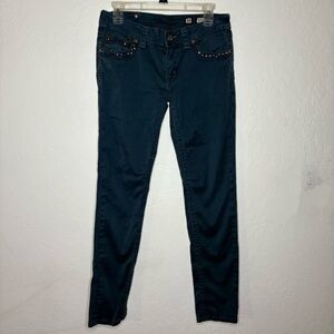 Miss Me OK Teal Jeans Women's 30 Fit 31.5 #J55408513 Skinny‎ Embellished Bling